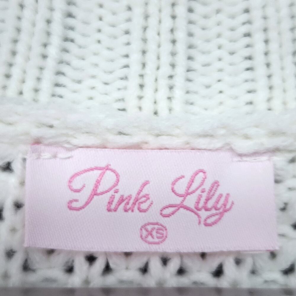 Pink Lily Cable Knit Sweater XS White Oversized Deep V Neck Button Accent Boho - Picture 8 of 13
